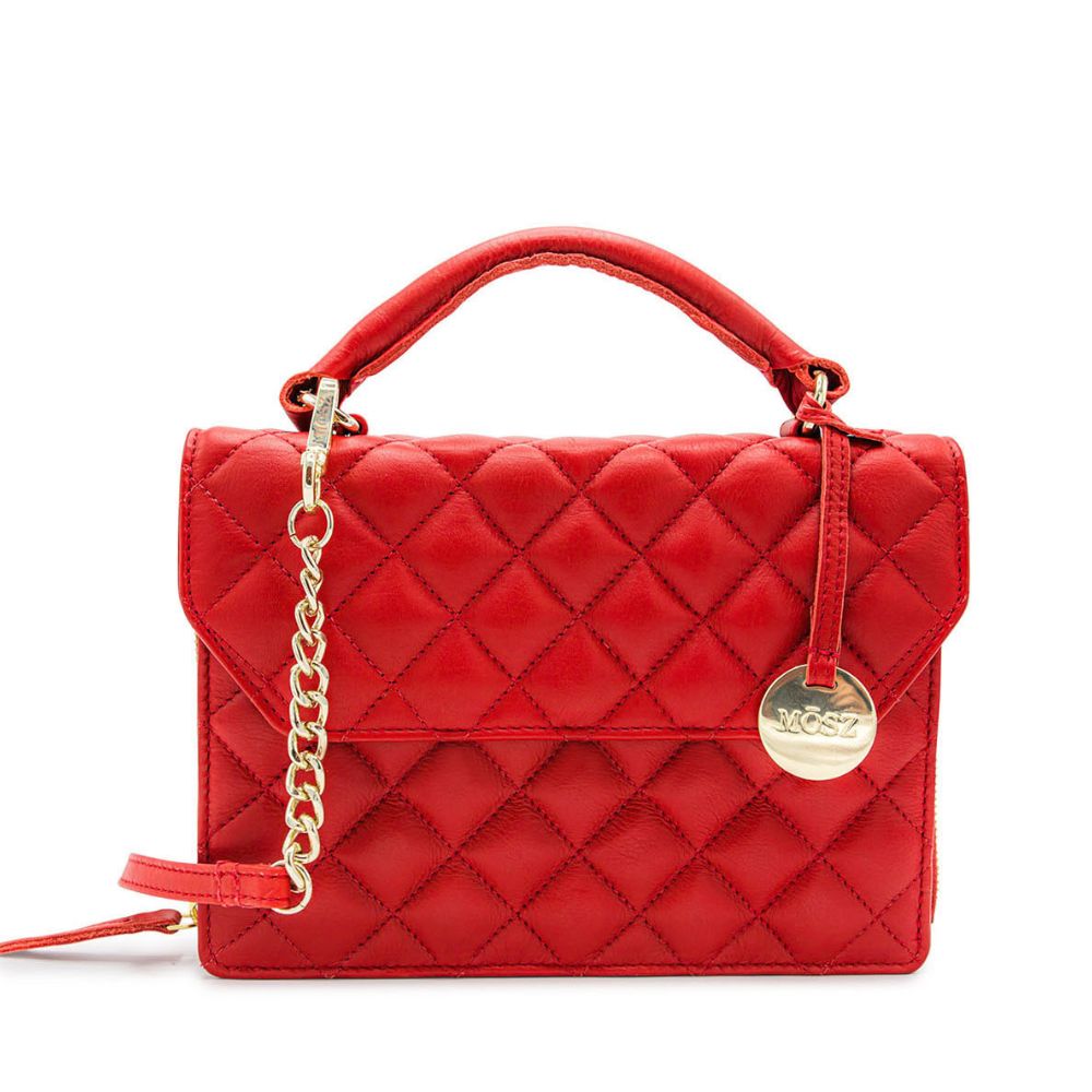 Leren dames handtas rood quilted M SZ Kris L