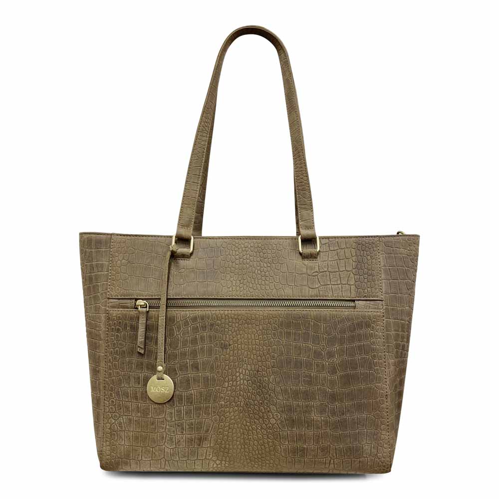 Leren laptoptas dames 15.6 inch taupe